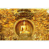 Tableau Bouddha Eveil Doré Falaise