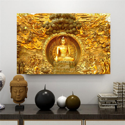 Tableau Bouddha Eveil Doré