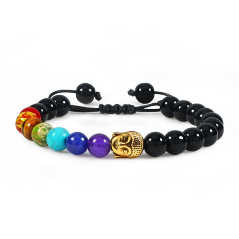 Bracelet chakras pierre noire brillante