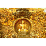 Tableau Bouddha Eveil Doré Falaise